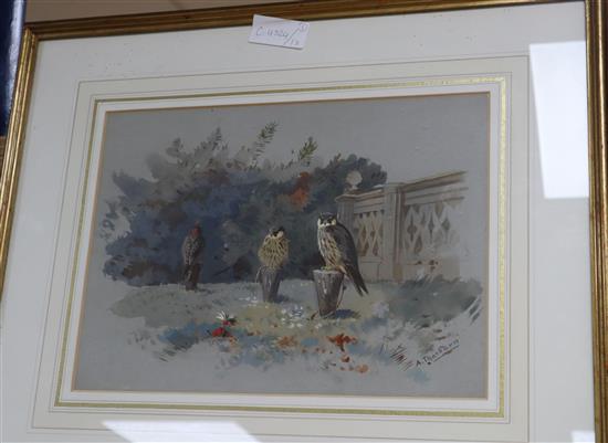 Archibald Thorburn (1860-1935) watercolour, Weathering ground, perched falcons, signed, Tryon Gallery label verso,